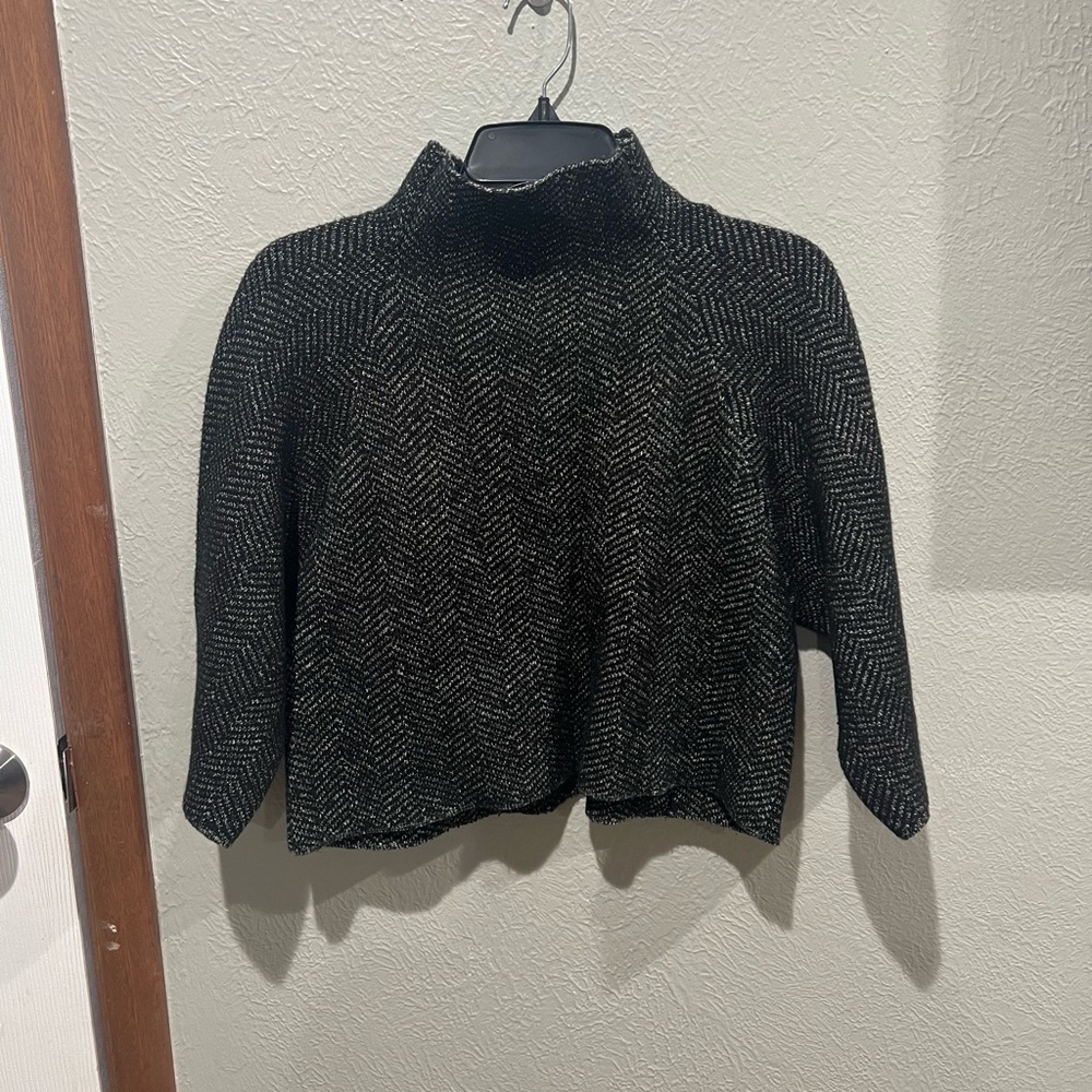 Zara Charcoal and Black Turtleneck Sweater Cropped Fit Chic Size Small EUC